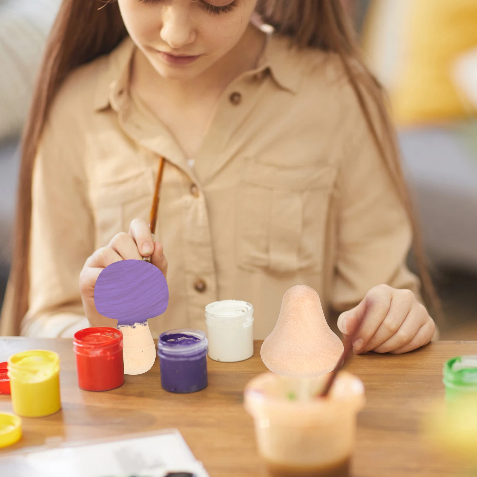 

Unfinished Wood Craft Kit 6Pcs DIY Mushroom Shapes Plain Wooden Pegs for Children Art Projects Natural DIY Decoration Set