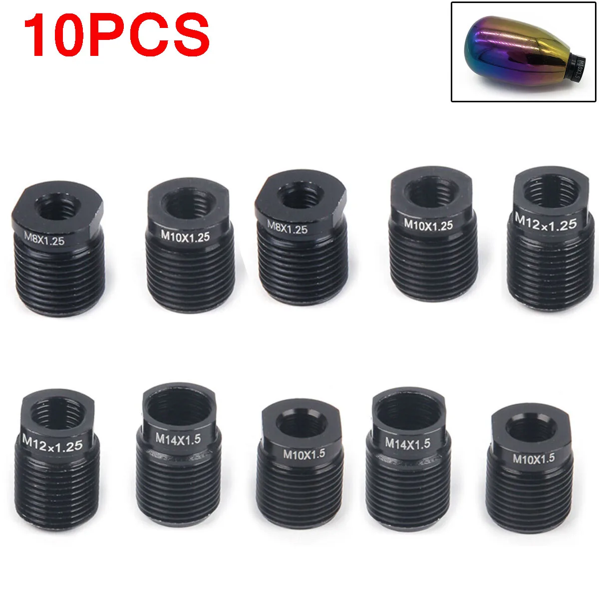 

10Pc Aluminum Alloy Car Gear Shift Knob Thread Adapter Nut Insert Kit M10x1.25 M8x1.25 M12 M14 Shift Knob Adapter Gearknob Nuts