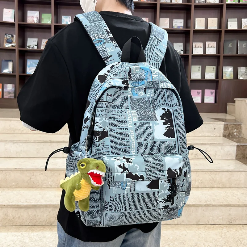 Korean Large Capacity Graffiti Pattern Backpacks 2025 New Waterproof Nylon School BookBags Teenager Boy Girls Travel Bcakpacks