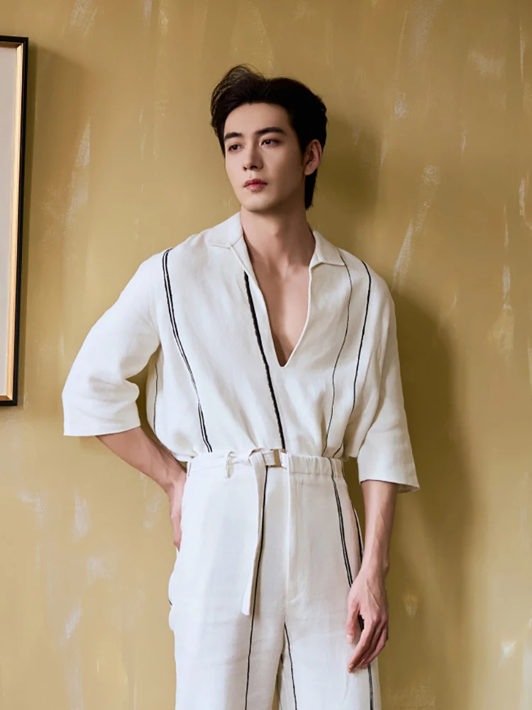 

Chen Xingxu Casual irt V-Ne Seven-Sve мужской белый модный летний цветной дизайн комплект свободного покроя молодежная всесезонная одежда