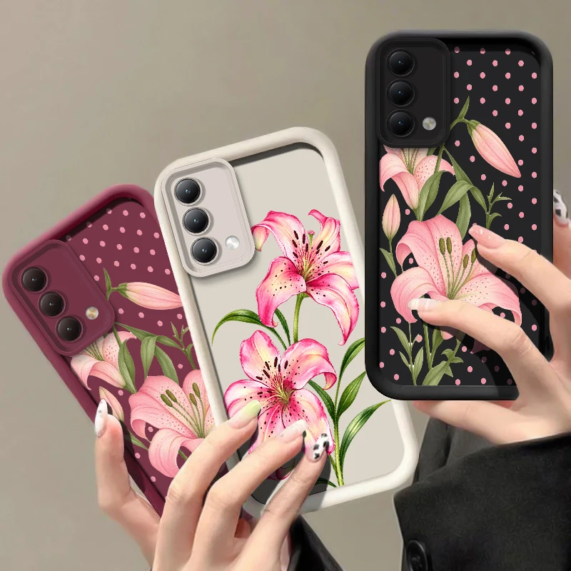 Luxury Pink Floral Pattern Case For OPPO A53 A54 A55 A57 A58 A16 A17 A18 A38 A40 Soft Silicone Anti Scratch Full Protection Etui