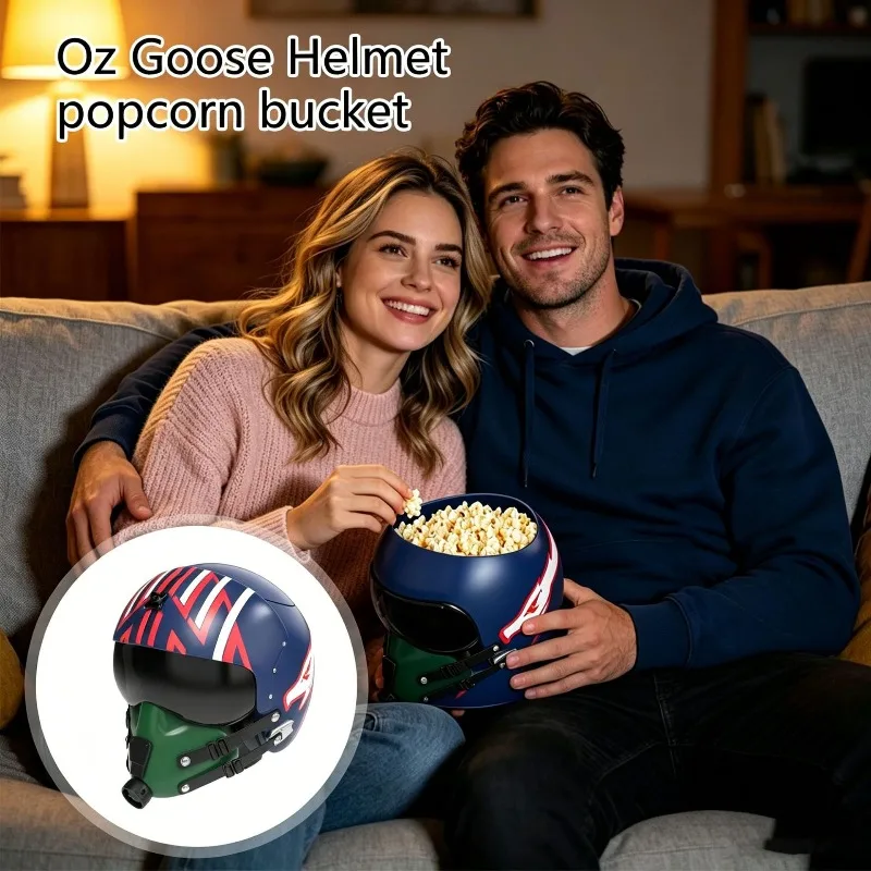 Movie-themed goose pilot helmet popcorn bucket, dust-proof food storage box,birthday gift,bedroom display collection decorations