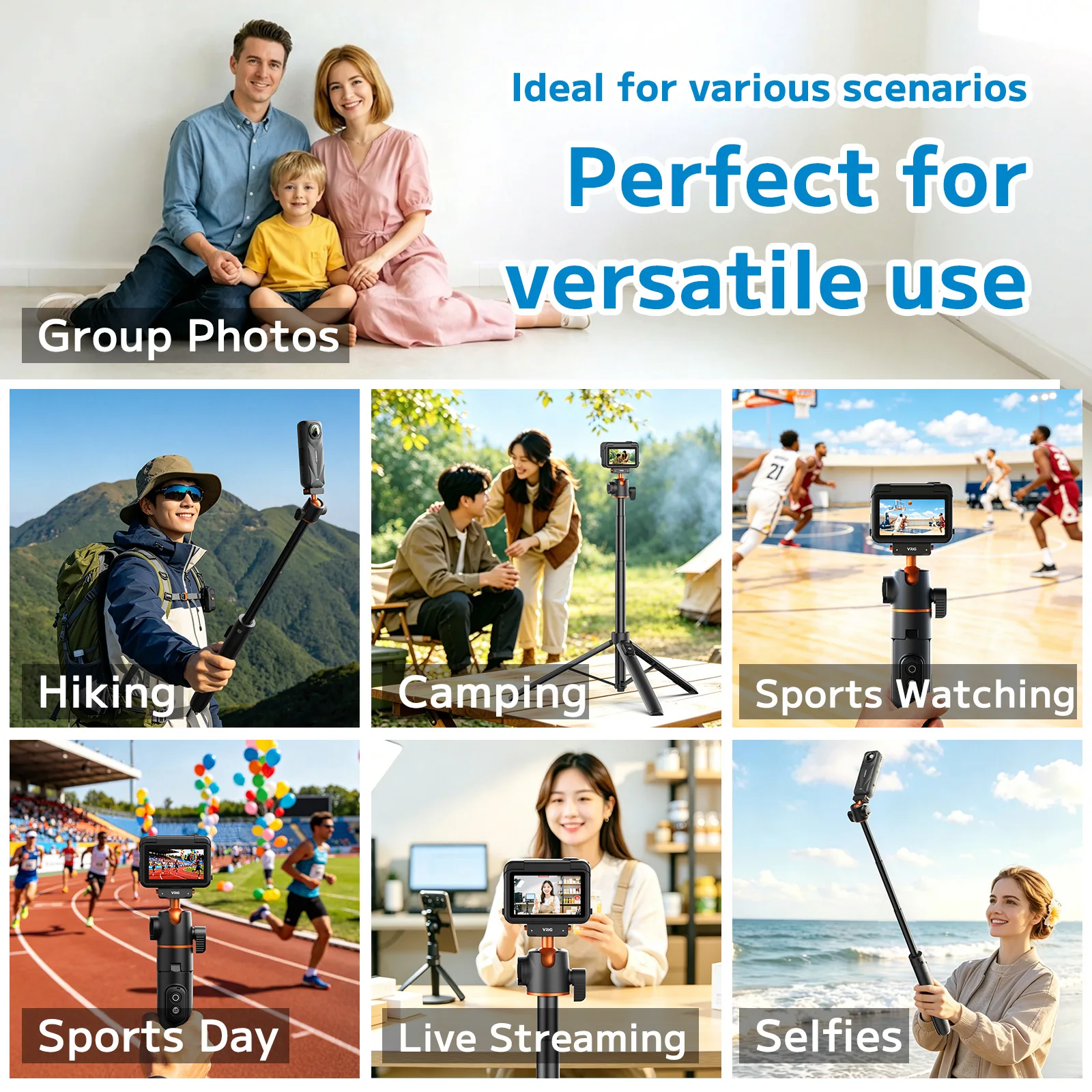 VRIG 1.4M Magnetic Selfie Stick Tripod for Insta 360 AcePro 2/ X5/X4 Air/Ace Vlog Tripod Stand w Remote+360 BallHead+ColdShoe