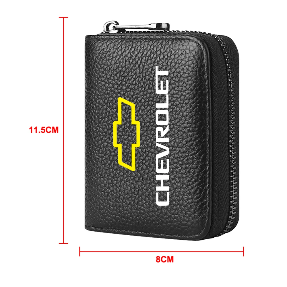 Multi-functional Car Badge Card Holder Bags Women/men Zipper Leather Wallet For Chevrolet Captiva Colorado Cruze Spark Sail Aveo