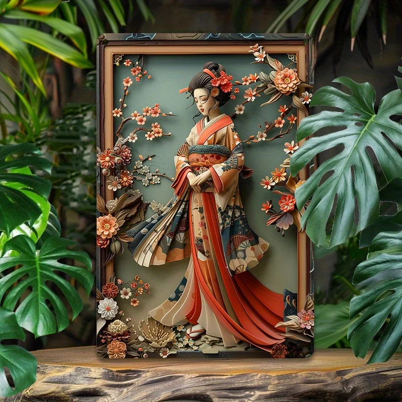 Vintage Japanese Geisha Aluminum Wall Art, Metal Sign for Home & Office Decor, Wall Art Home Decor, Decorative Wall Poster