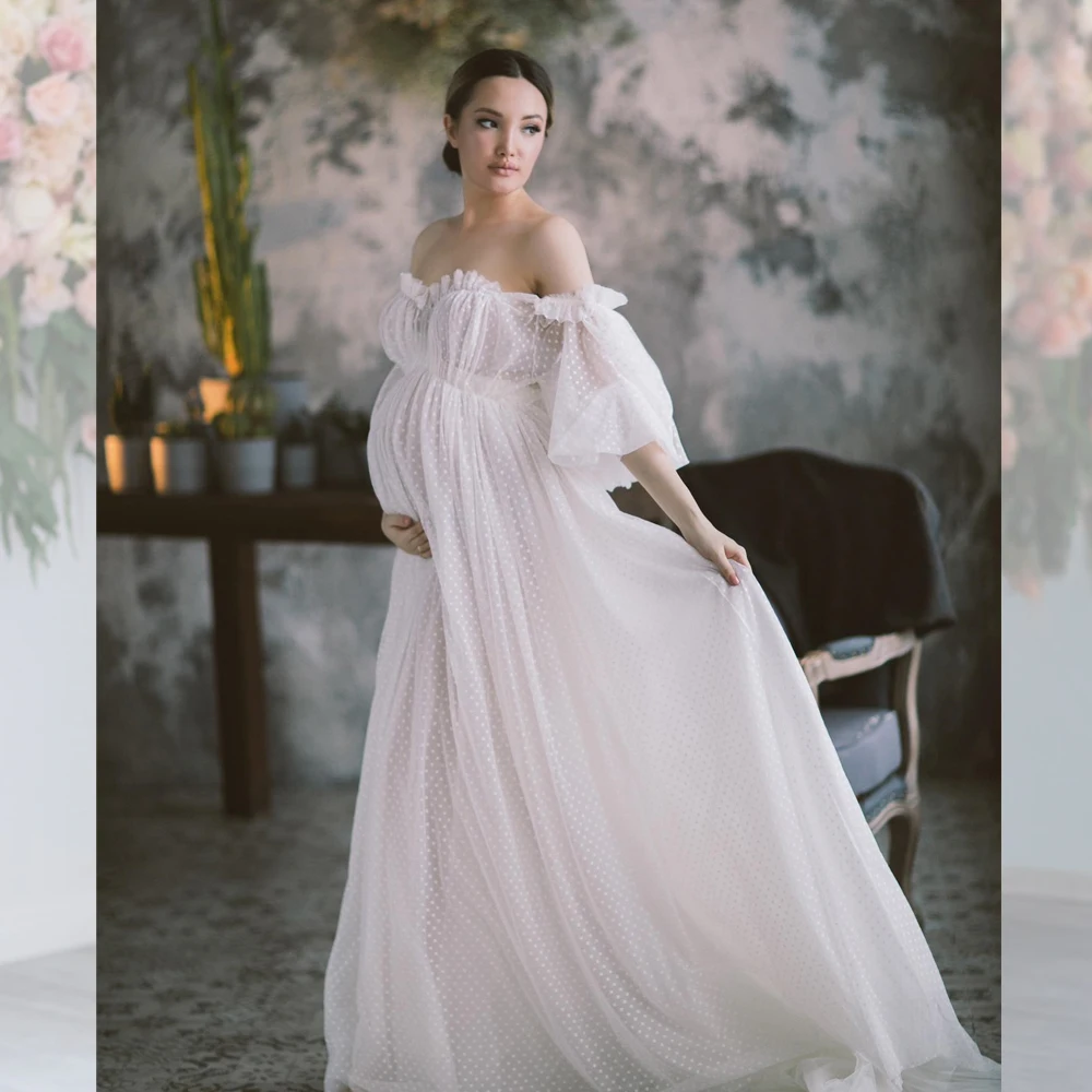 Vestidos de fotografía de maternidad de tul sin hombros, vestido de novia con lunares bohemio, vestido de boda para sesión de fotos, vestido de fotografía para mujer