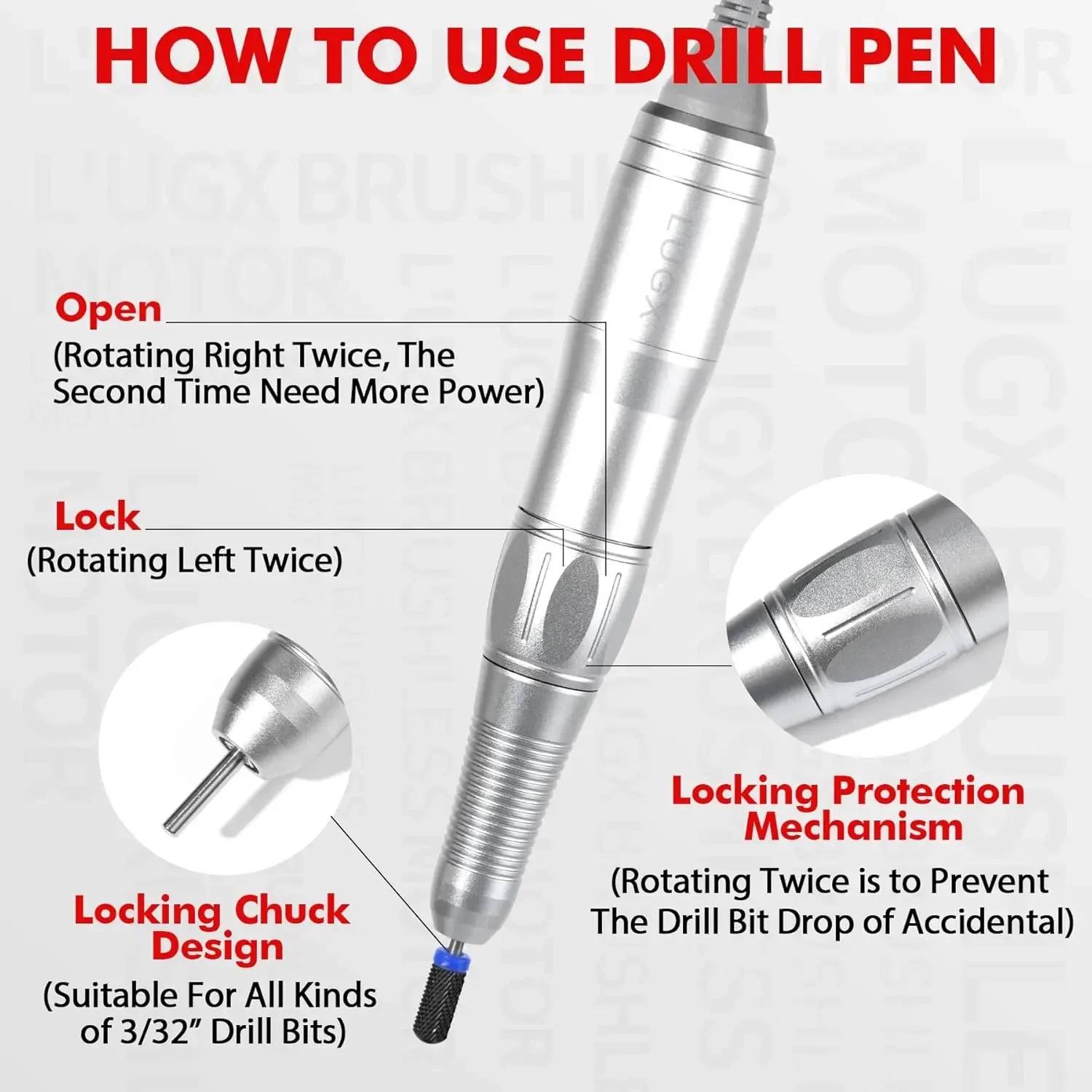 Professional Nail Drill, 45000RPM Brushless Electric Nail File Manicure Pedicure with 7 Drill Bits, Perfect for Home Salon Use,