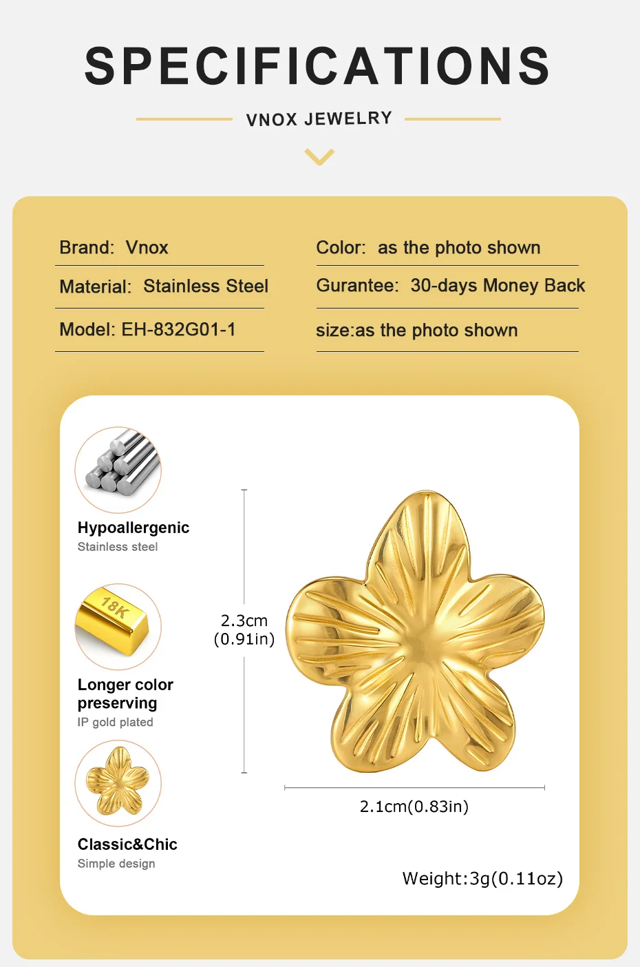 Vnox Trendige Seestern-Knorpel-Clip-Ohrringe für Frauen, vergoldet, blumenförmig, ohne Piercing, Clip-Ohrringe, geometrischer Schmuck – Detail 5