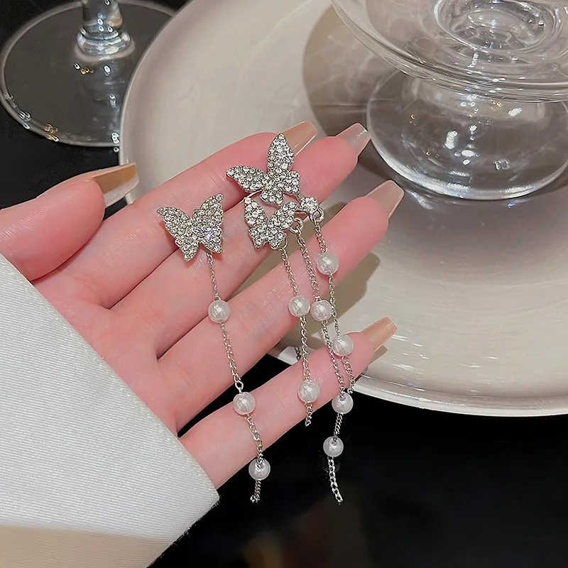 Elegante vergoldete Zirkonia-Schneeflocken-Ohrringe mit langen Quasten für Damen, Strass-Tropfenohrringe, Partygeschenk – Detail 15