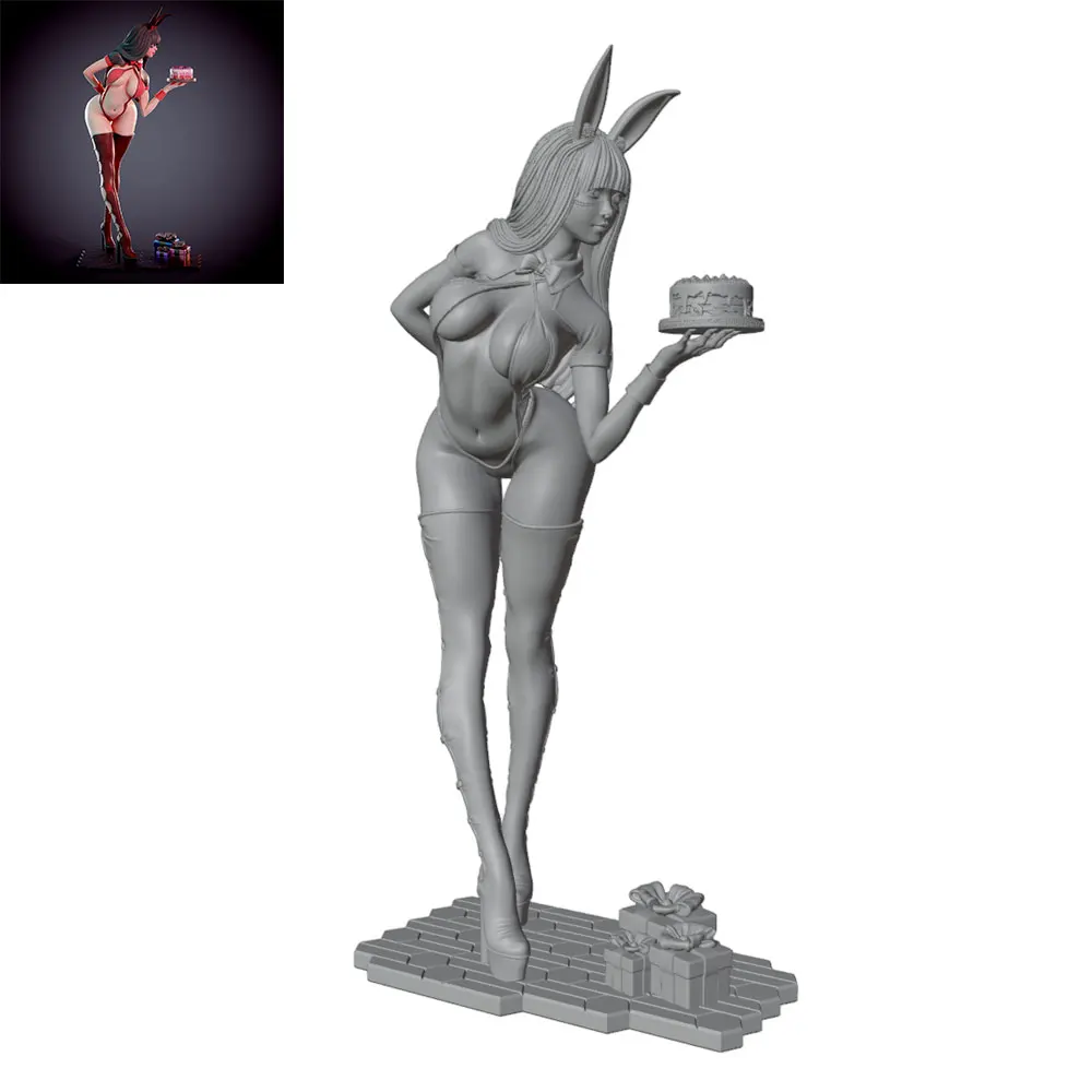 1/24/12/6 Holiday party theme bunny girl character, cute girl resin model kit GK mini 3D printed gray model statue, not painted