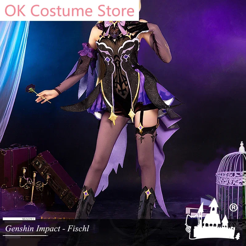 Anime! Genshin Impact Fischl Game Suit Lolita Purple Uniform Cosplay Costume Halloween Carnival Party Outfit For Women 2020 NEW