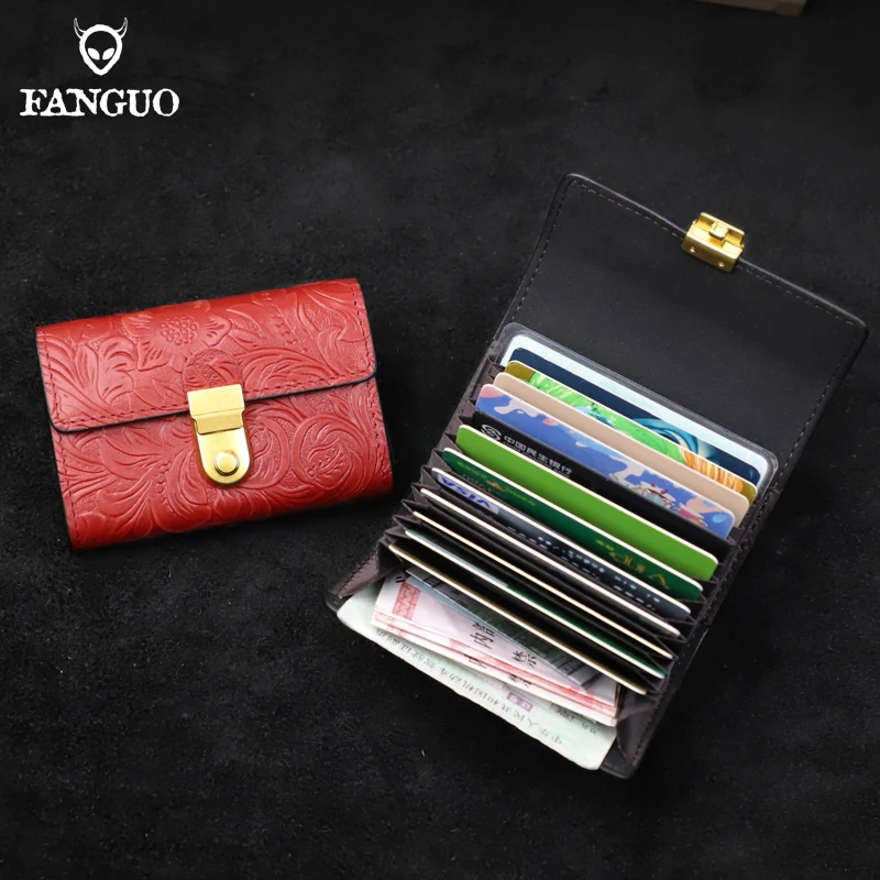 

Business Card Holder Wallet Women Black Bank/ID/Credit Card Holder 20 Bits Card Wallet Genuine Leather Protects Case Coin Purse