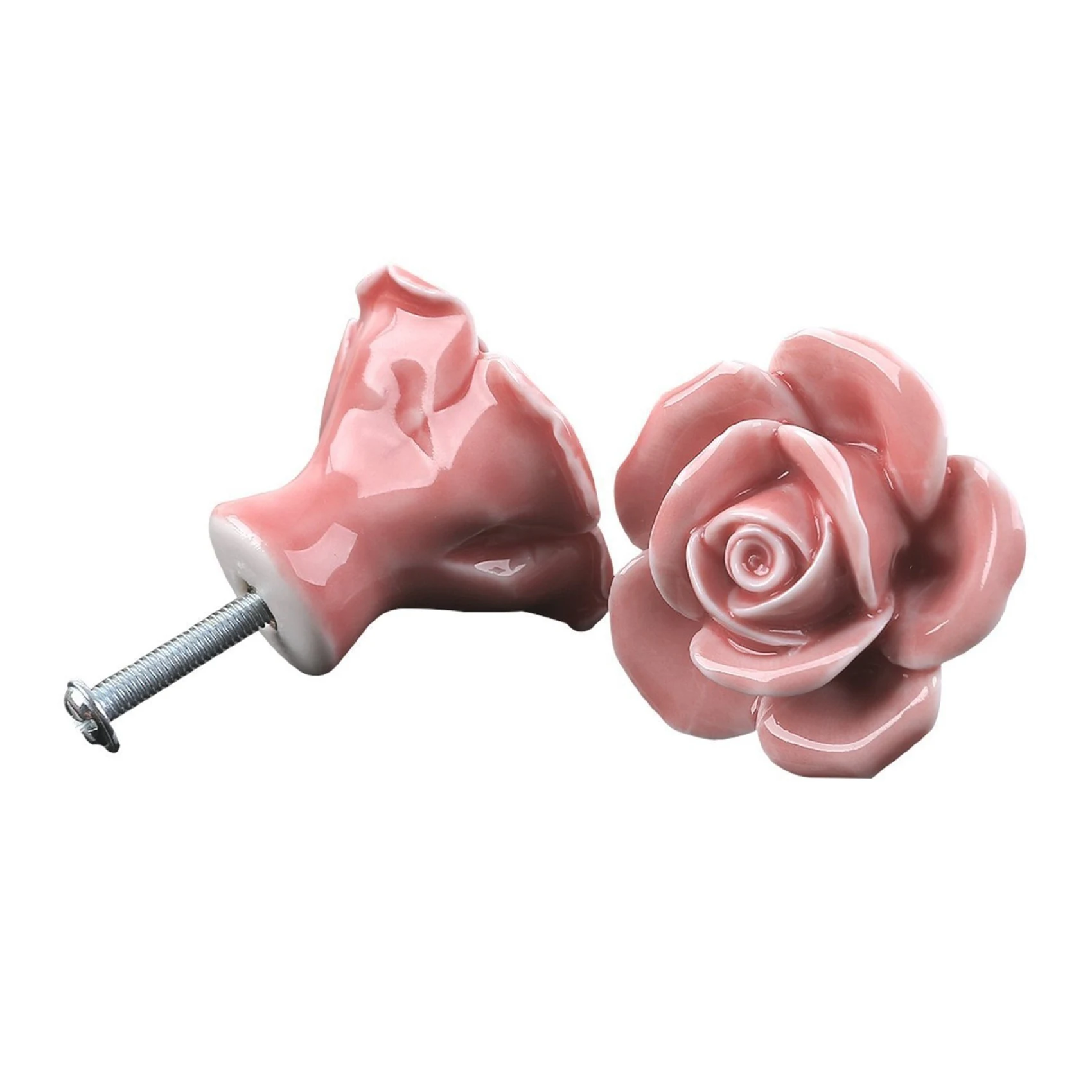 AB46-20 Pcs Vintage Floral Rose Flower Door Knobs Handle Drawer Kitchen + Screws (Pink)