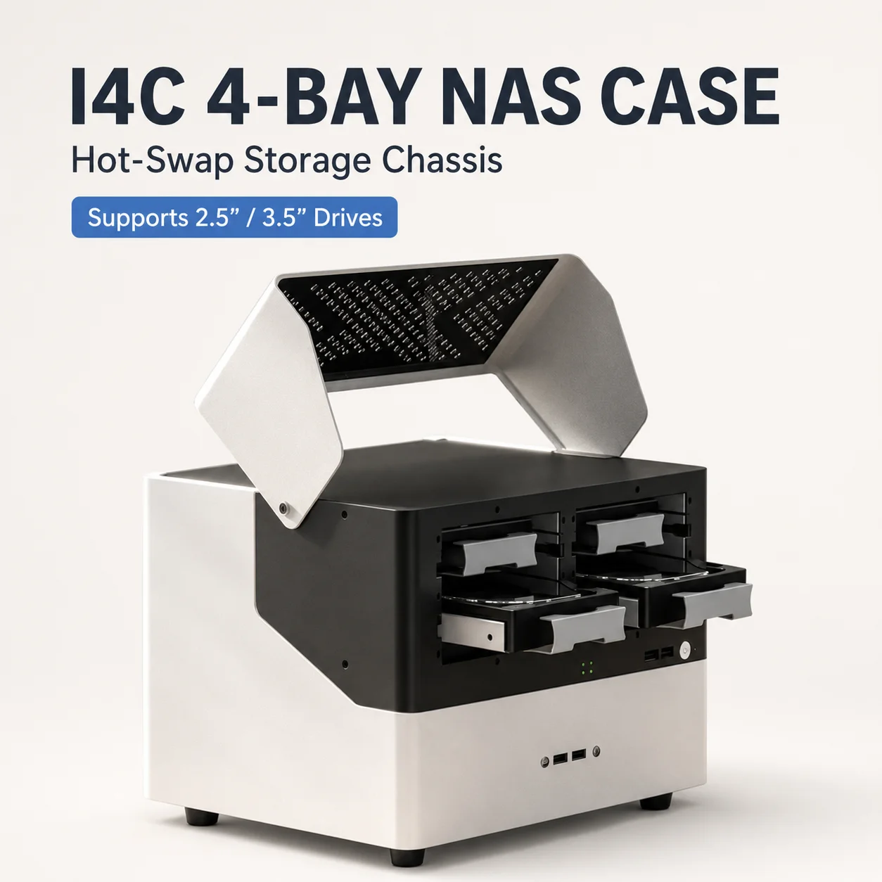 I4C 4-Bay NAS Chassis Mini ITX Computer Case with SATA Hot Swap Drive Bays FLEX 1U PSU Support