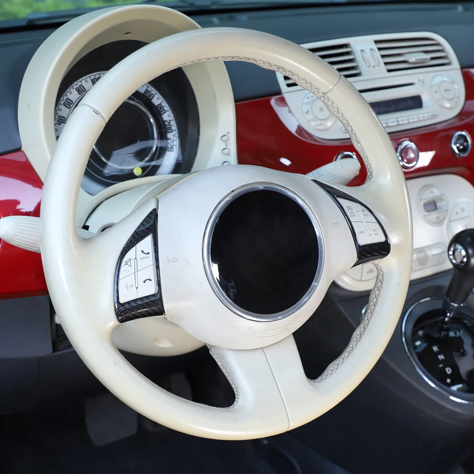 

For Fiat Abarth 500 500C 500e 595 595C 2007-2019, Steering Wheel Button Panel Cover Carbon Fiber Interior Car Trim Accessories