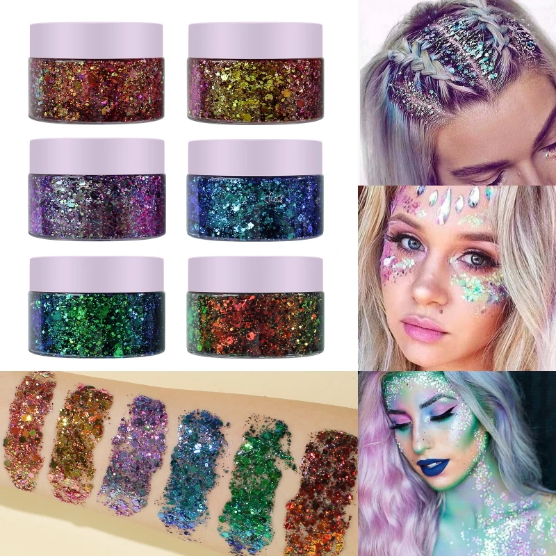30ml Body Glitter Gel Face Hair Nail Lip Glitter Gel Lasting Sparkling Liquid Eye Shadow For Festival Party Glitter Bar Makeup