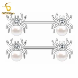 G23titan 2pcs Gothic Zircon Pearl Spider Nipple Rings 14G Titanium Barbell Body Piercing Women Girls Summer Sexy Jewelry Ombligo