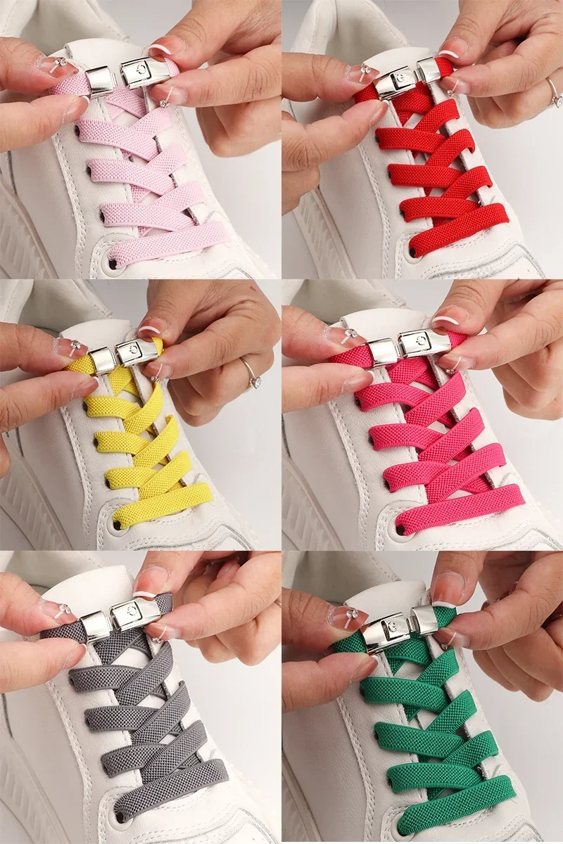 2024 Schnürsenkel ohne Krawatte, Press-Lock-Schnürsenkel ohne Krawatten, elastische Schnürsenkel, Sneaker, Kinder und Erwachsene, 8 mm, verbreiterte flache Schnürsenkel für Schuhe – Detail 2