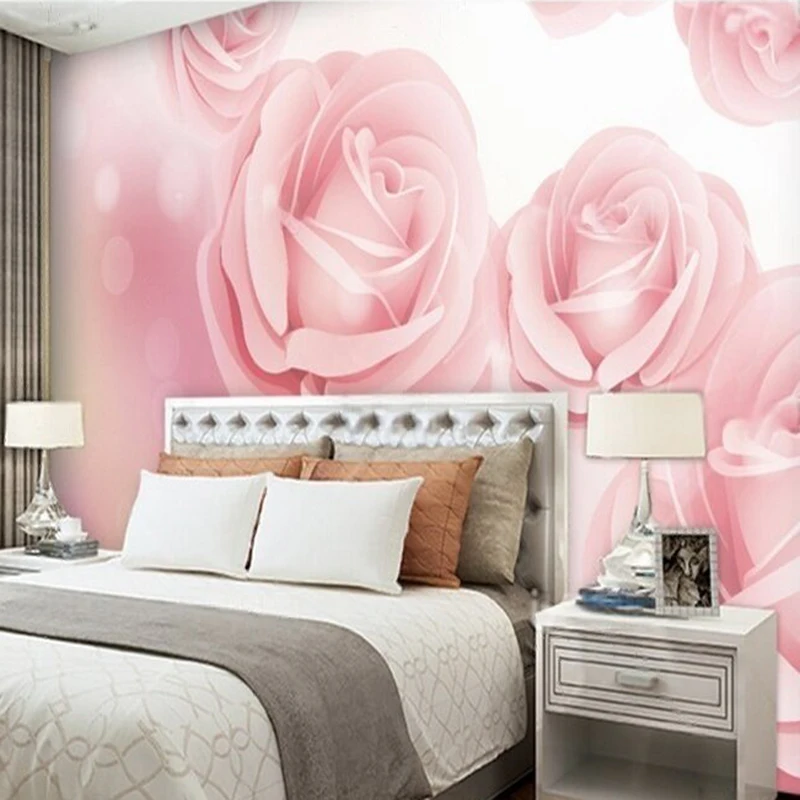 Romantic pink rose element TV luxurious home decoration bedroom background wall paper