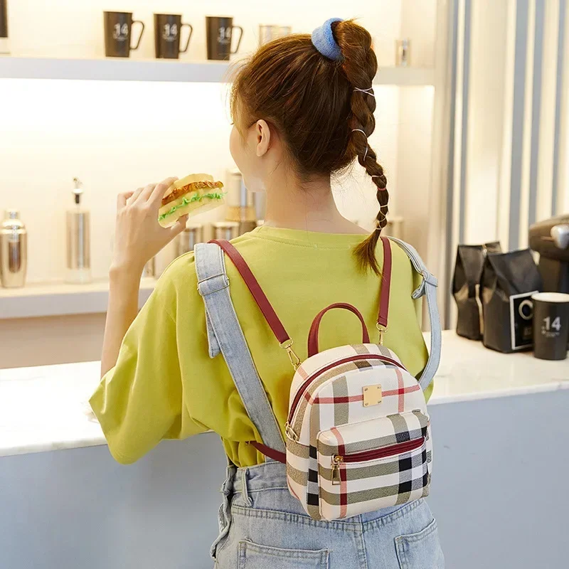 Mini PU Schoolbag Multifunctional Leisure Checkered Shoulder Bags Japanese Student Single Shoulder Bags for Women