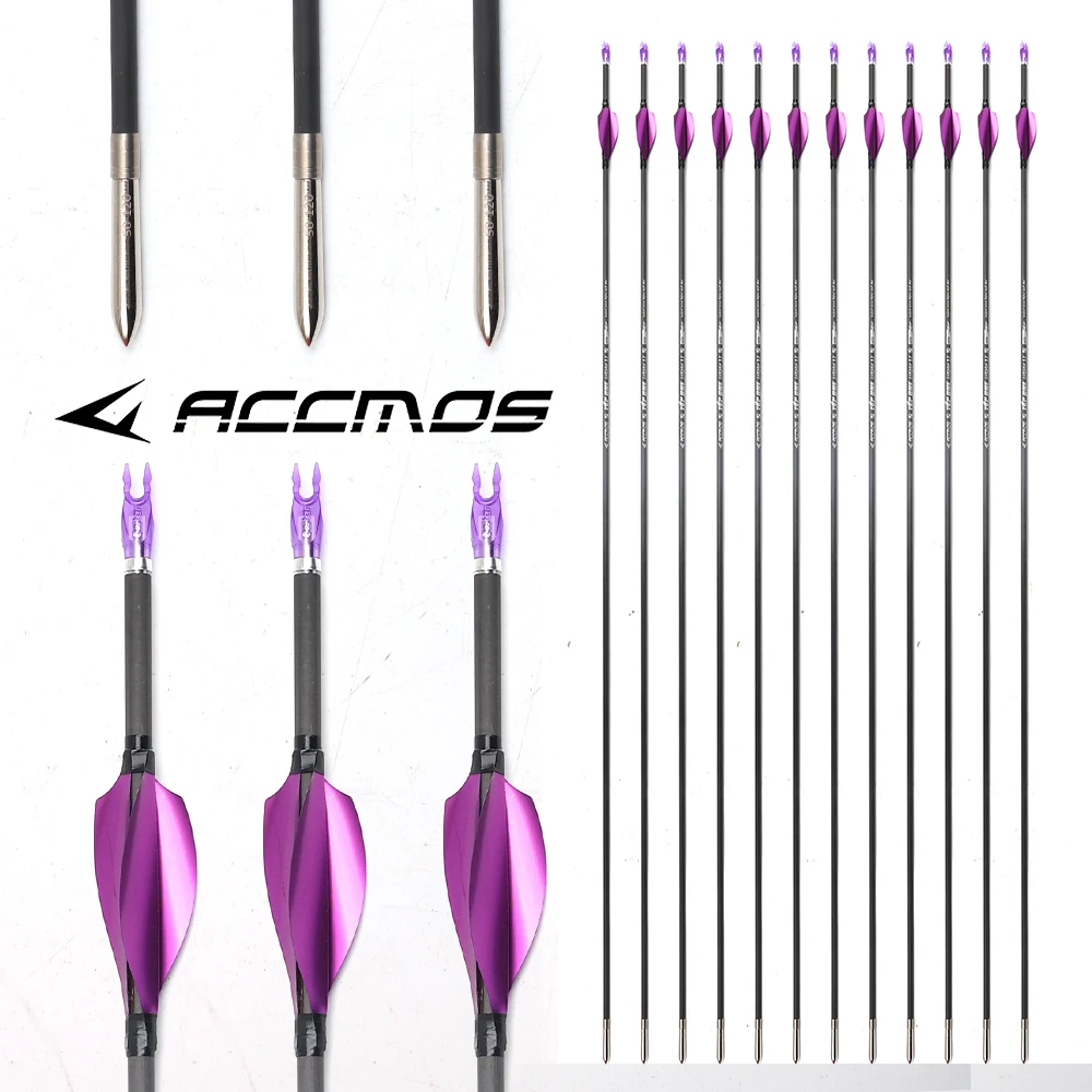 

12pcs 3.2mm 40T Carbon arrow 0.009" with 1.75“ Spin feather Sp350/400/450/500/550/600/650/700/800/850/900/1000 Archery Bow arrow