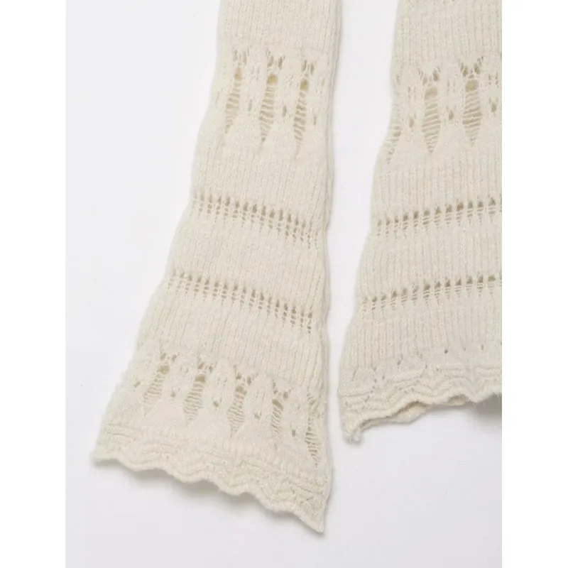 Frühling Frauen Pullover mit Durchbrochene weg von der Schulter Stricken Casual Weibliche Pullover Lange Ärmel Ausgestelltes Saum Weibliche Chic Tops