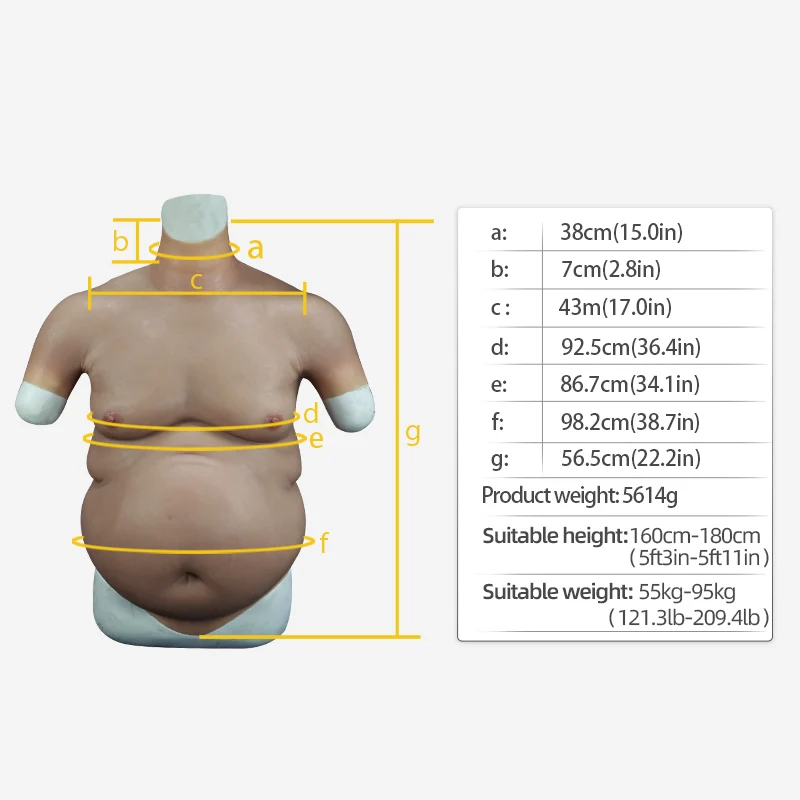 Smitizen Silicone Beer Belly Suit for Cosplay Costumes Realistic Pot belly Bodysuit Fake Belly Forms Upper Body Suit