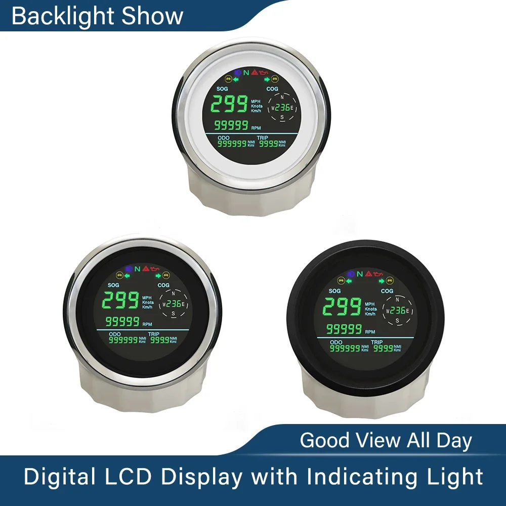 ELING Waterproof 85mm LCD GPS Speedometer 0-299km/h MPH Knots Trip Odometer Direction RPM Tachometer with Alarm for Motorcycle