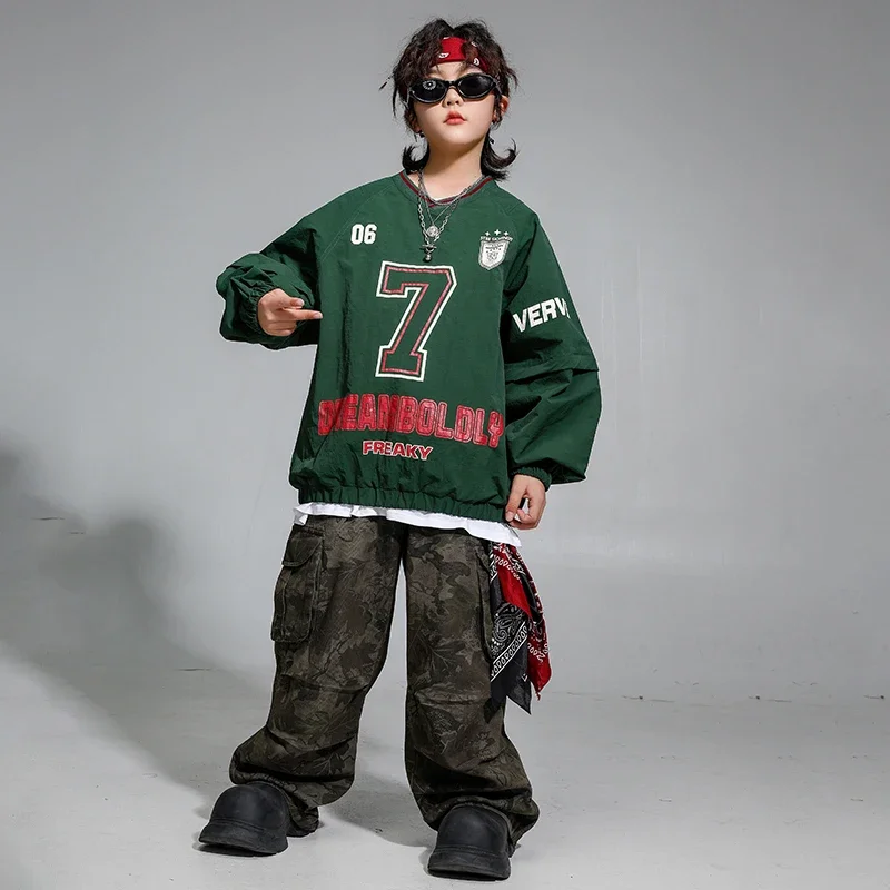 Tenue de scène Hip Hop pour filles, pantalon Cargo de Camouflage de danse de rue, pulls K-pop pour garçons, ensembles de vêtements de Jazz pour enfants, Streetwear pour enfants