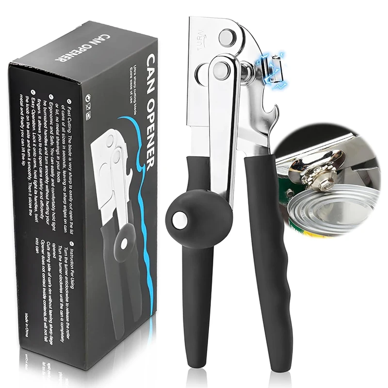Commercial Can Opener,  Hand Crank Can Opener Manual Heavy Duty with Comfortable Extra-long Handles, Oversized Knob