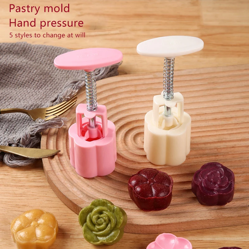71g Mooncake Mold Mid-Autumn Festival Hand-Pressure Flower Moon Cake Mould DIY Hand Mooncake Pressure Fondant Decoration Tools