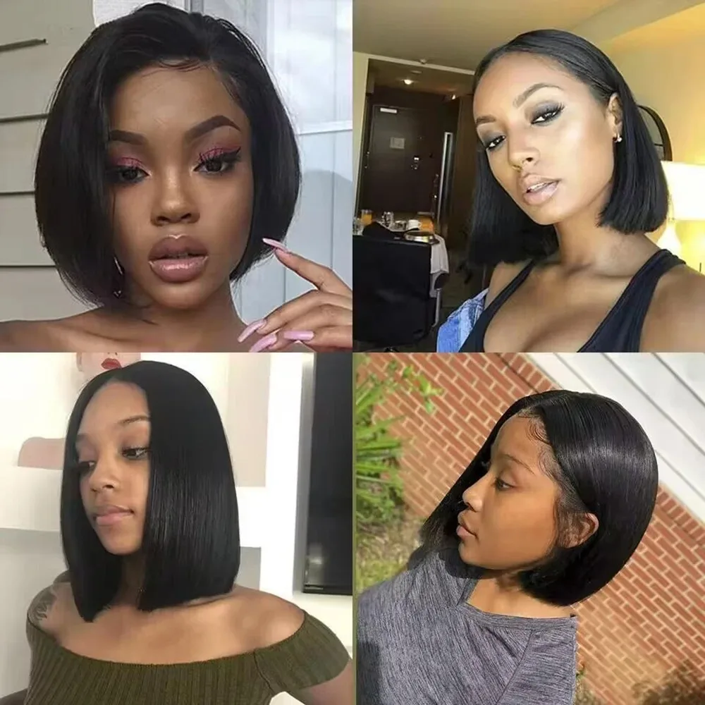 Bob Lace Front Wig Straight Wig Black Wig 13x4 HD Transparent Lace Frontal Wigs Short Bob hair Synthetic Wig For Women