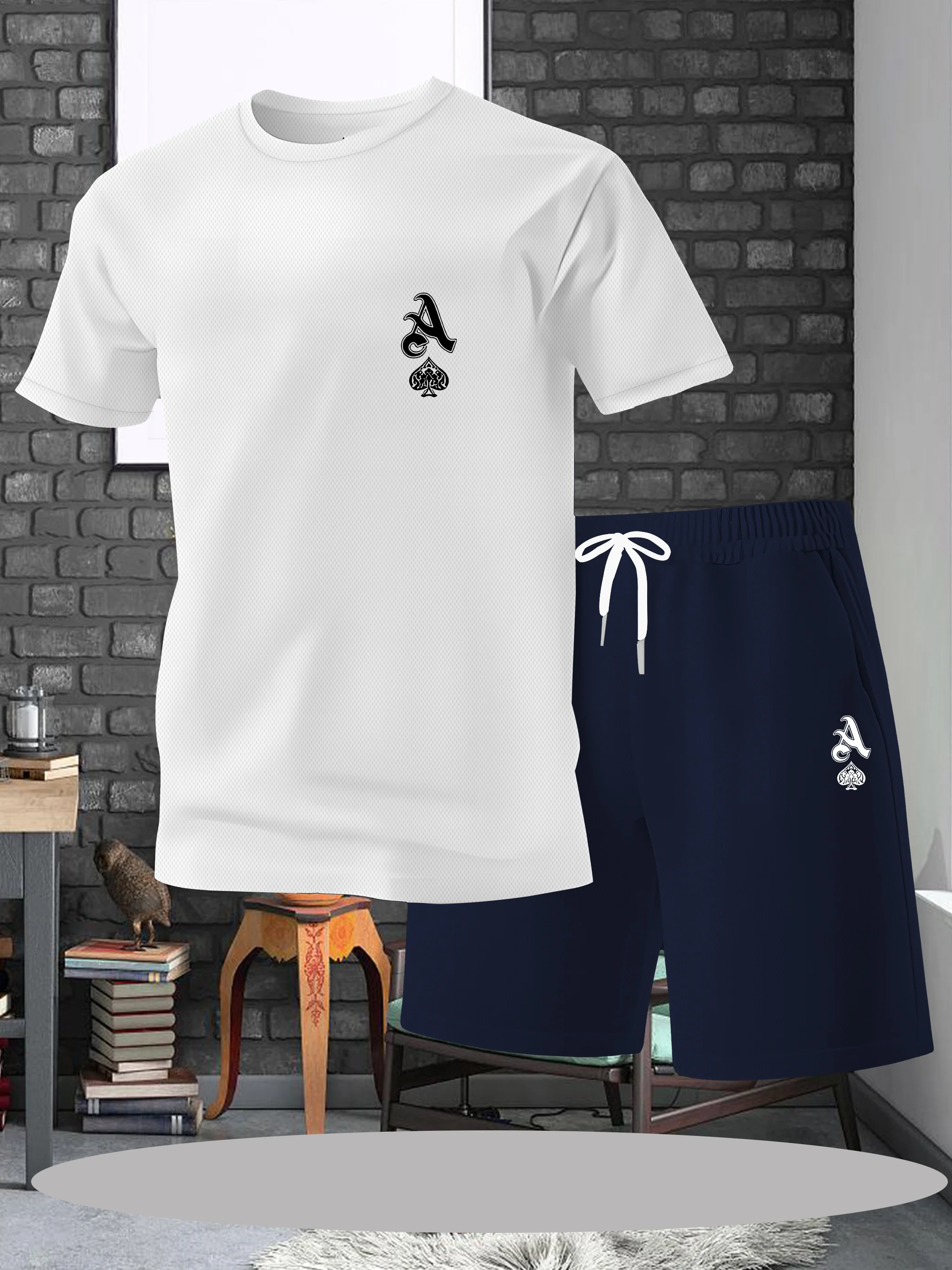 

Men's casual fashion pullover short sleeved+shorts set, trendy element letter print, comfortable and breathable in summer, outdo