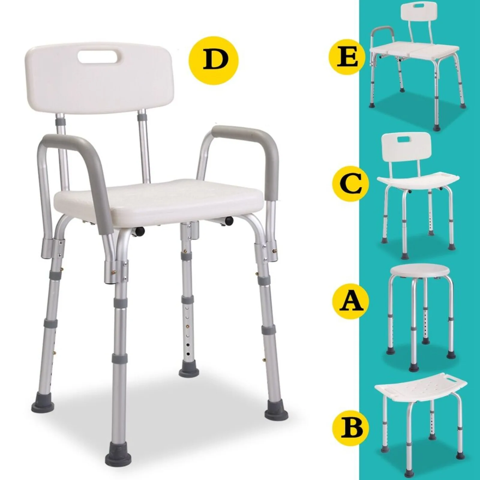 

US Medical Shower Chair, Detachable Backrest, Stool, Bathroom, Bathtub, Type 5, Adjustable