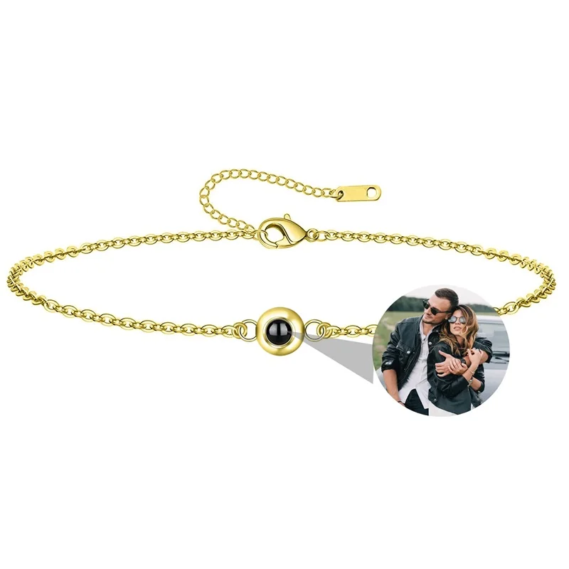 Personalisiertes Foto-Armband mit Bild im Inneren, 100 Sprachen 'Ich Liebe Dich' Projektions-Armband aus Edelstahl