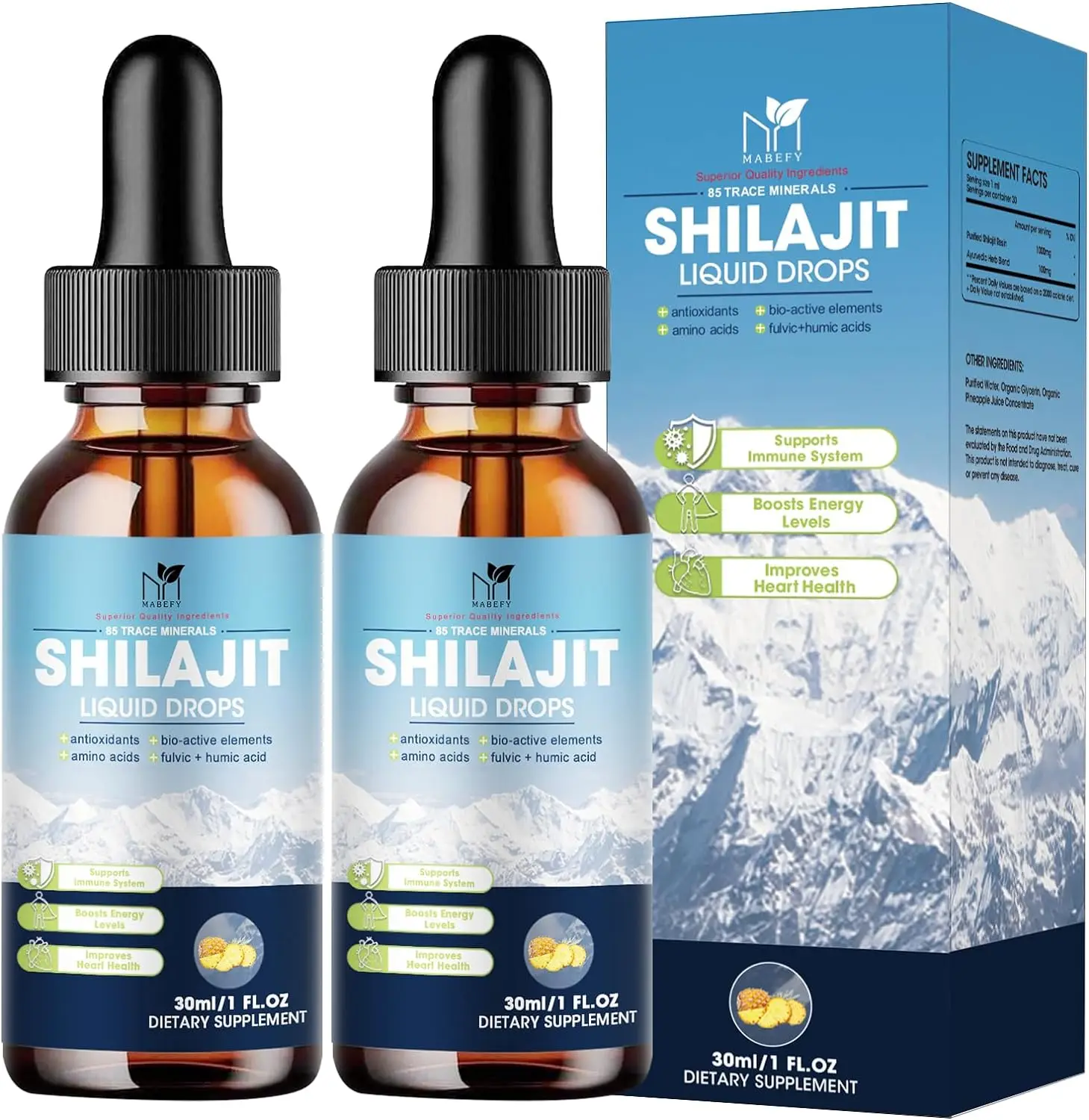 Shilajit líquido del Himalaya puro, energía orgánica y gotas de inmunidad con más de 85 minerales traza y ácido fulvico, fuerza de impulso