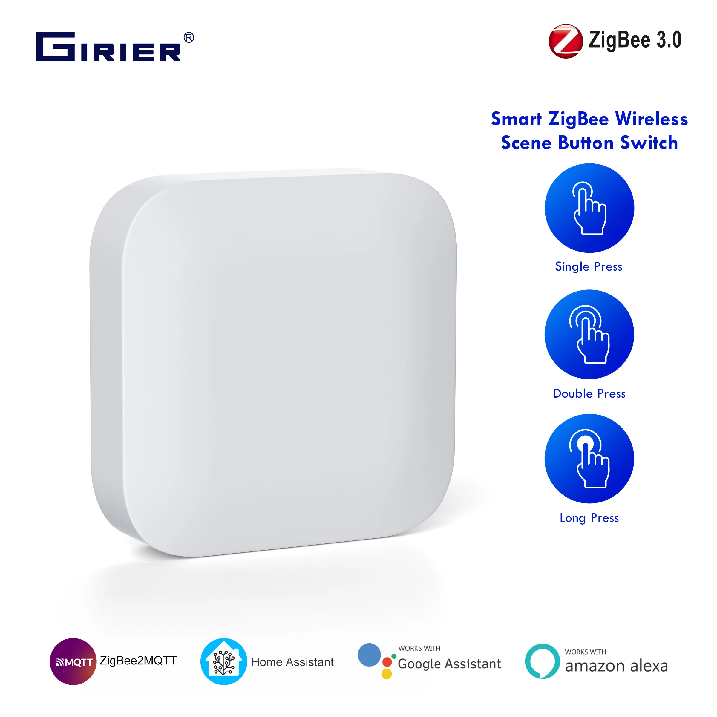 

GIRIER ZigBee 3,0, кнопка переключения сцен, умный беспроводной одноклавишный контроллер сцен, переключатель с несколькими сценными связьми, поддерживает домашний помощник