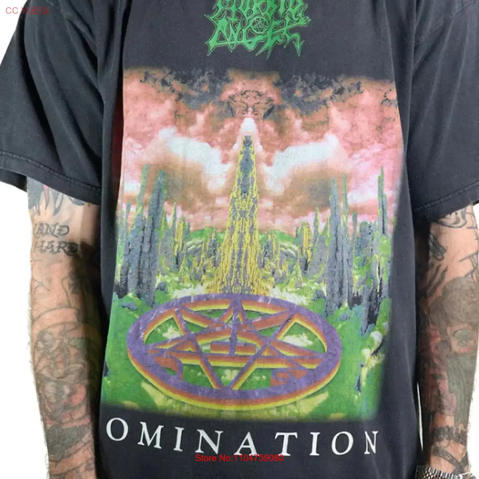 Remake Morbid Angel Domination tour concert chemise noire à manches courtes KV38375 vintage Washed Stretched Slightly streetwear