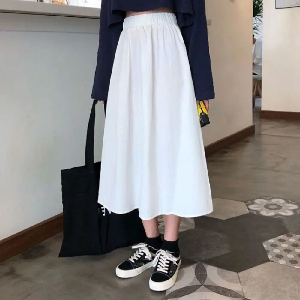 

Classic High Waist Long Skirt Women Patchwork Chic High Waist Long Skirt Loose Solid Color A-line Half Dress Summer