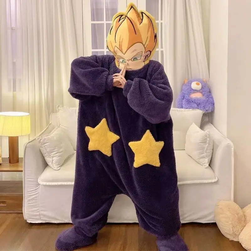 Dragon Ball Son Goku Vegeta Mr Buu Coral Fleece-Overall, hochwertiges, dickes und warmes Halloween-Cosplay-Kostüm für Paare, ideal für Herbst und Winter. – Detail 3