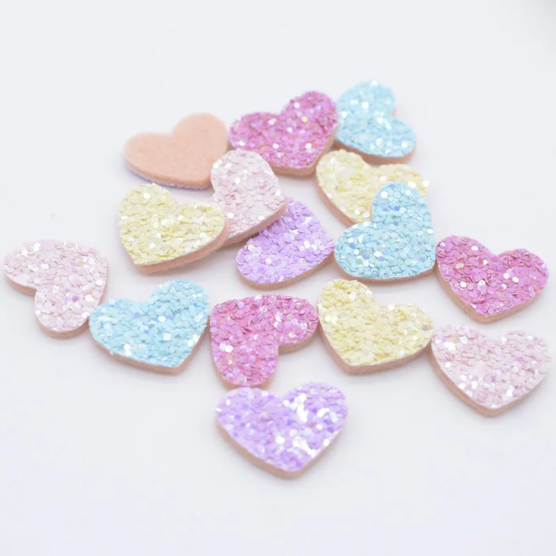 50Pcs 20*15mm Glitter Heart Applique for Clothes Hat Crafts Decor DIY Baby Headwear BB Clip Bow Ornament Accessories Patches