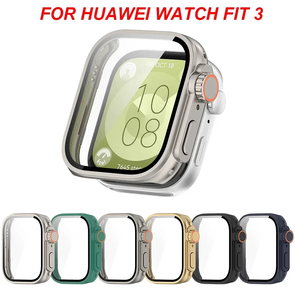 Ubah ke casing Ultra PC + kaca untuk Huawei Watch Fit 3 pelindung layar jam tangan pintar untuk Huawei Fit 3 Upgrade ke Ultra2 Aksesori