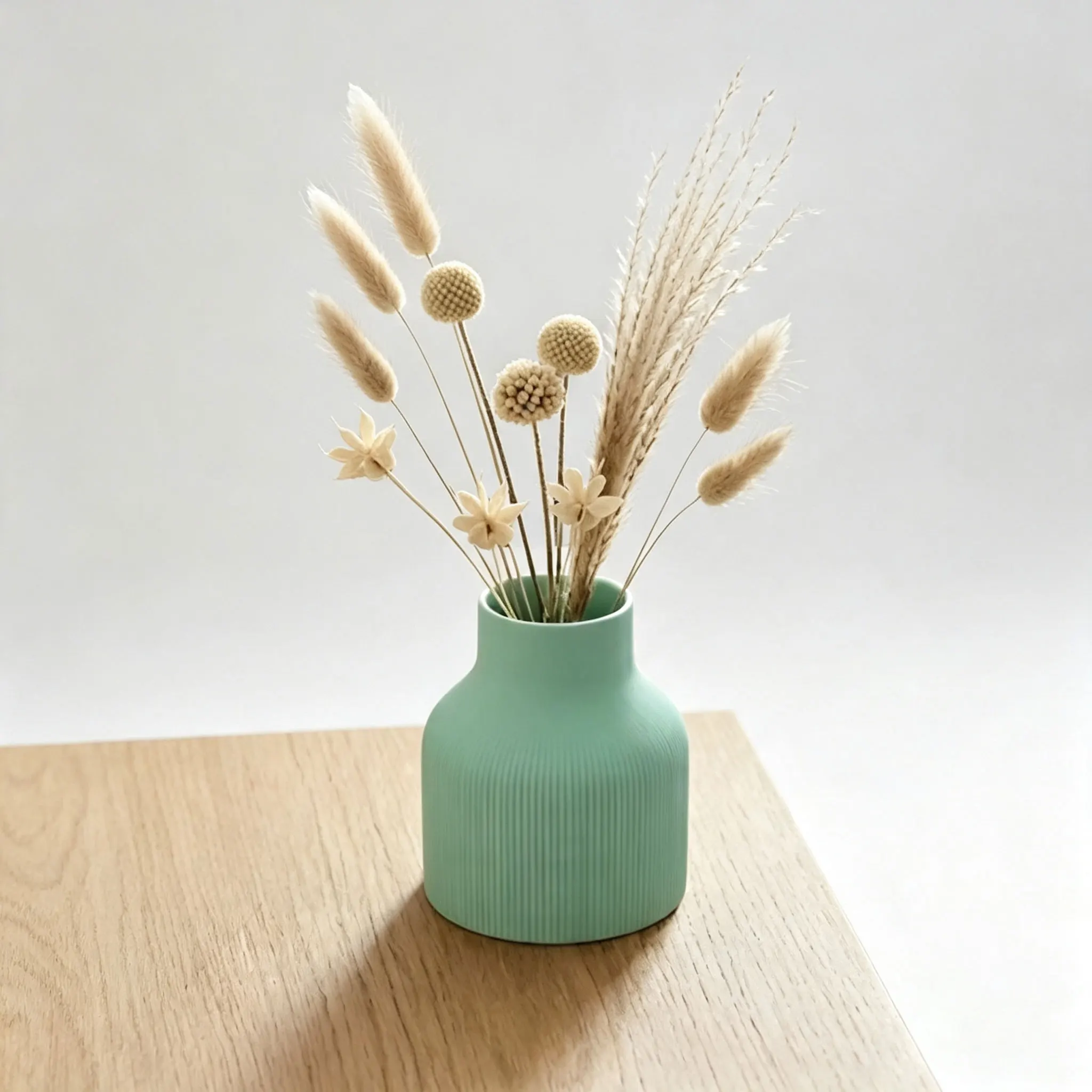 3D Printed Mint Green Ribbed Vase Minimalist Modern Tabletop Centerpiece Home Decor Living Room Bedroom Flower Ornament Gift