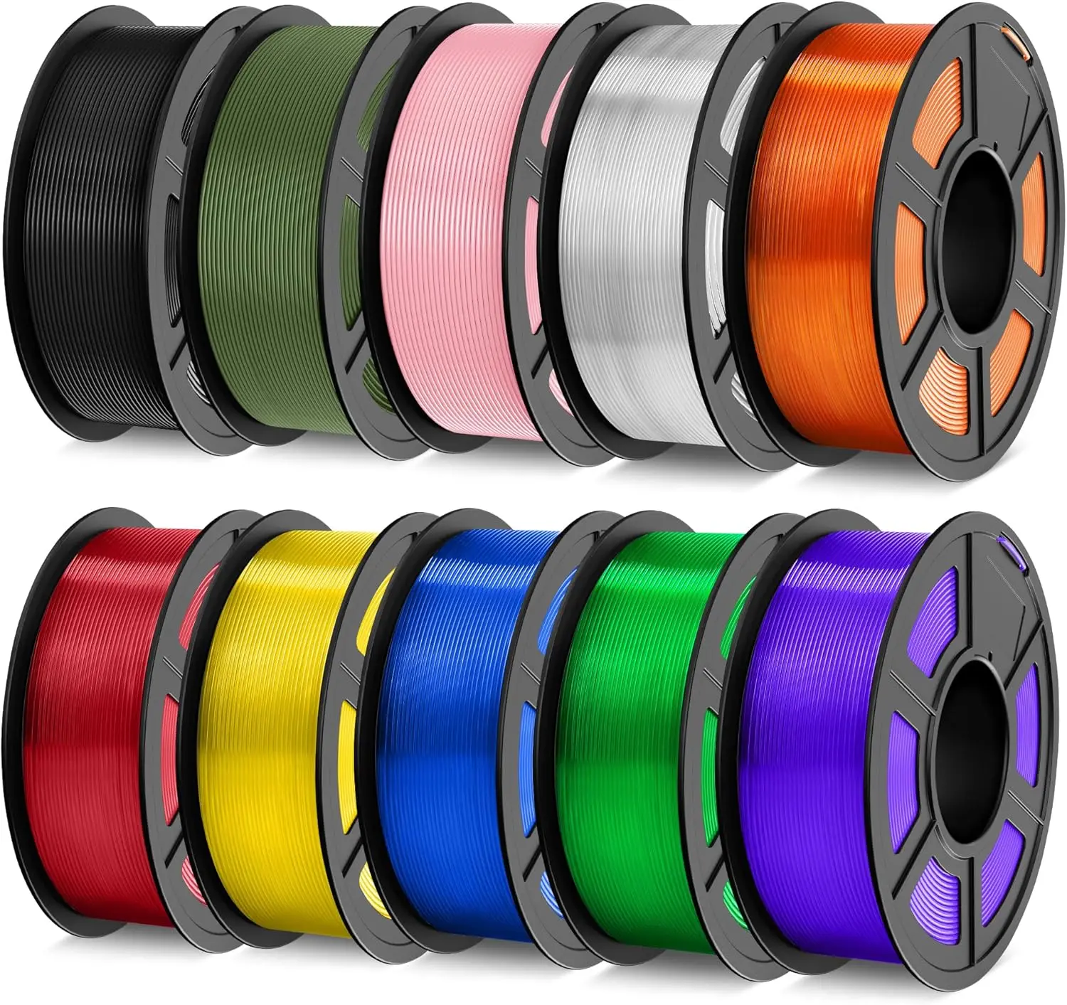 

PETG Filament 1.75mm, 3D Printer Filament Bundle 10KG, 1kg per Spool, 10 Colors (Black, Olive Green, Sakura Pink, Transparent),