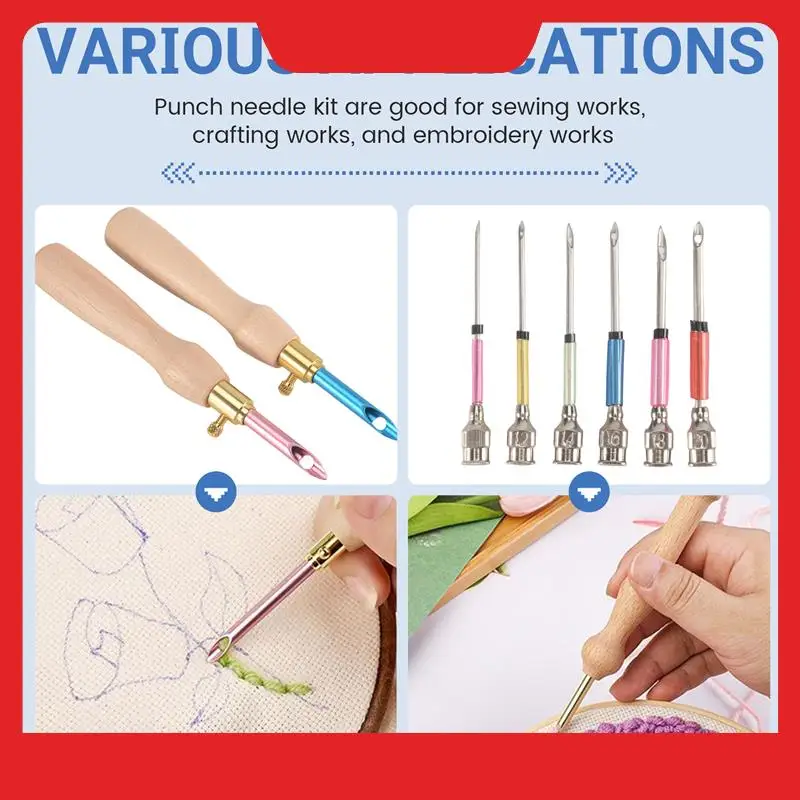 17 Piece Punch Needle Embroidery Kits Adjustable Punch Needle Tool Wooden Handle Embroidery Pen