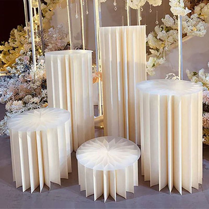 Folding Roman Column Cake Dessert Table Cake Wedding Props Stage Origami Round Pillar Ornament Desk for Wedding Birthday Party