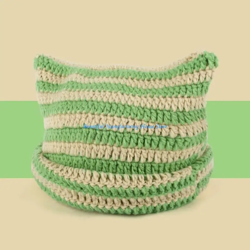 

E56A Knitted Hat for Students Adult Windproof Foldable Winter Hat Cartoon Ear Keep Warm Windproof Cycling Hat
