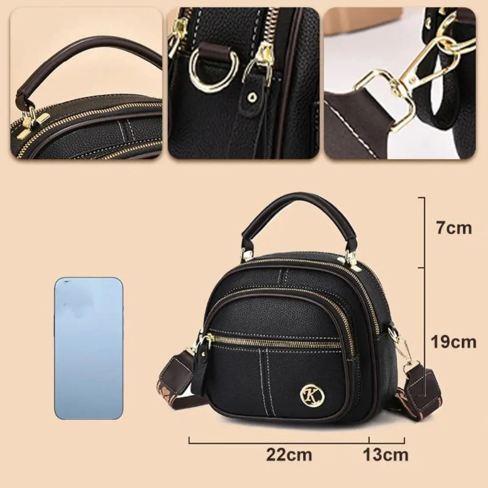 Multi Compartment Leather Crossbody Bag Multifunctional Adjustable Women Satchels Wide Shoulder Strap Large Capacity Handbag