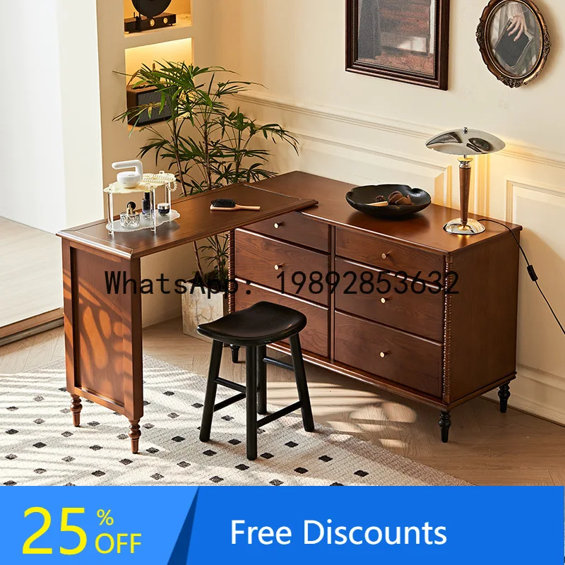

LYY French Retro Solid Wood Chest of Drawers Makeup Table Vintage Style Home Extendable Multifunctional Storage Makeup Desk