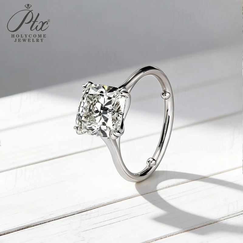 Customized Ring Lab Grown Diamond DEF Color VS/VVS Clarity Cushion Cut Real 14K 18K Gold Classical Engagement Holycome Jewelry